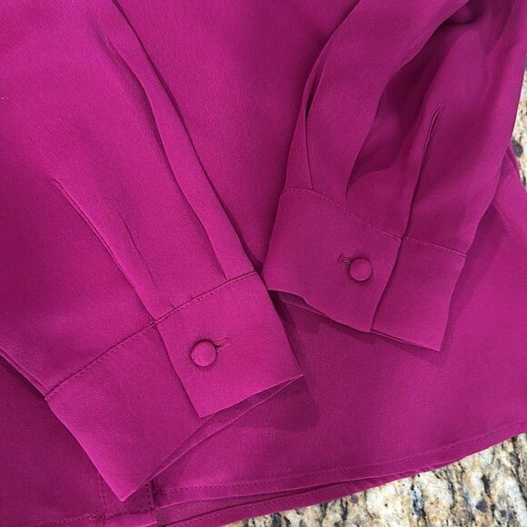 Louben Vintage Silk Long Sleeve Button Down Shirt In Fuchsia Size 10 - Picture 7 of 9